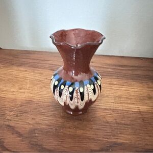 Vtg terracotta mini vase drip glaze